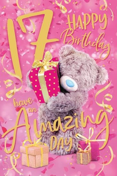 Bear Hugging Present 17th Birthday Card
