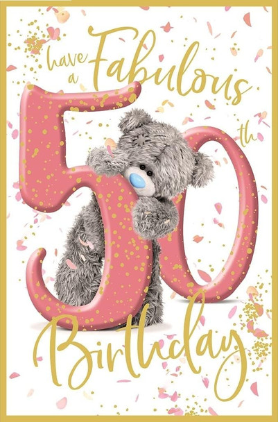 Bear Peeking Through 50th Birthday Card