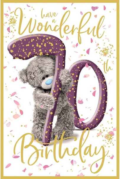 Bear Peeking Through 70th Birthday Card