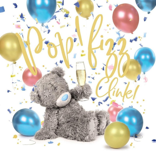 Bear With Champagne Pop Fizz Clink Photo Real Birthday Card