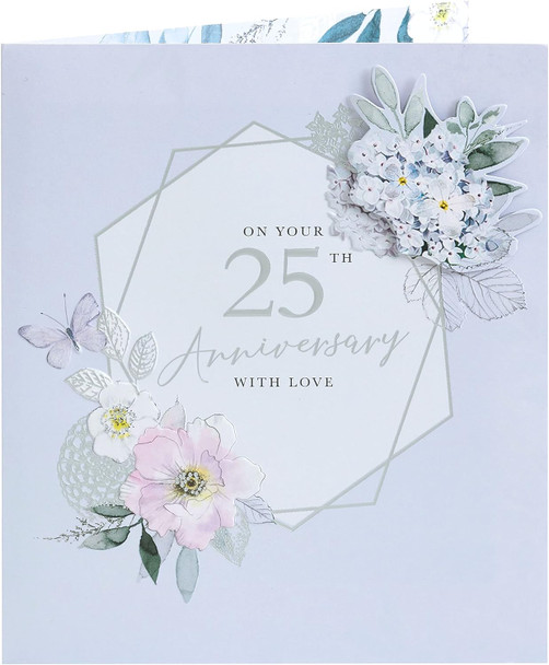 Light Floral Design 25th Wedding Anniversary Card