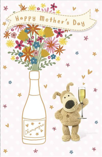 Boofle Standing Near Beautiful Champagne Design Mother's Day Card