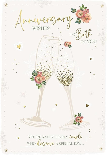 Floral Champagne Flutes and Hearts Anniversary Card