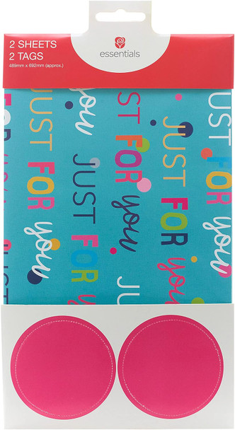 Just For You Themed Gift Wrap Pack Contains 2 Sheets & Tags