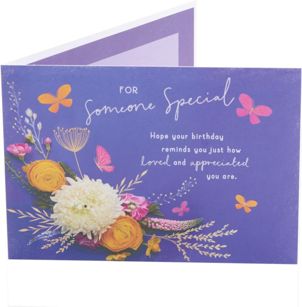 Blue & Floral Design Someone Special Birthday Card