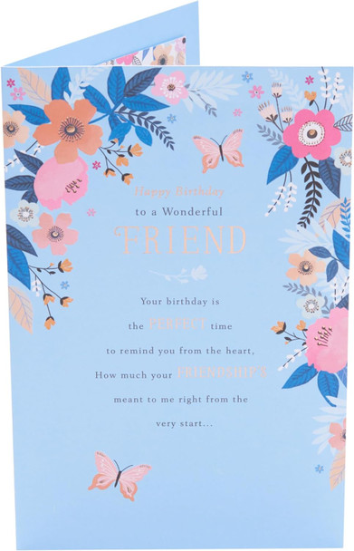 Pink & Blue Floral Design Friend Birthday Card