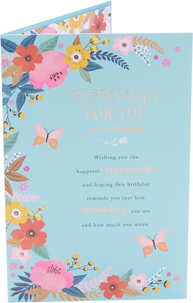 Blue Floral Design Birthday Card