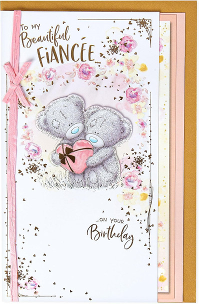 Bears Holding Heart Beautiful Fiancee Birthday Card