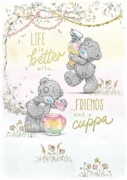 Bears With Teapot And Teacups Life Is Better With Friends Open Blank Card