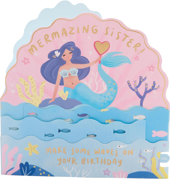 Beautiful Pop-Up Mermaid Design Sister Birthday Card