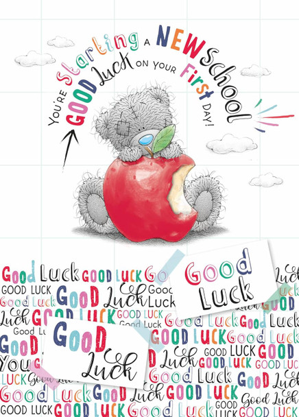 Bear Sitting With Large Apple Goodluck at New School Card