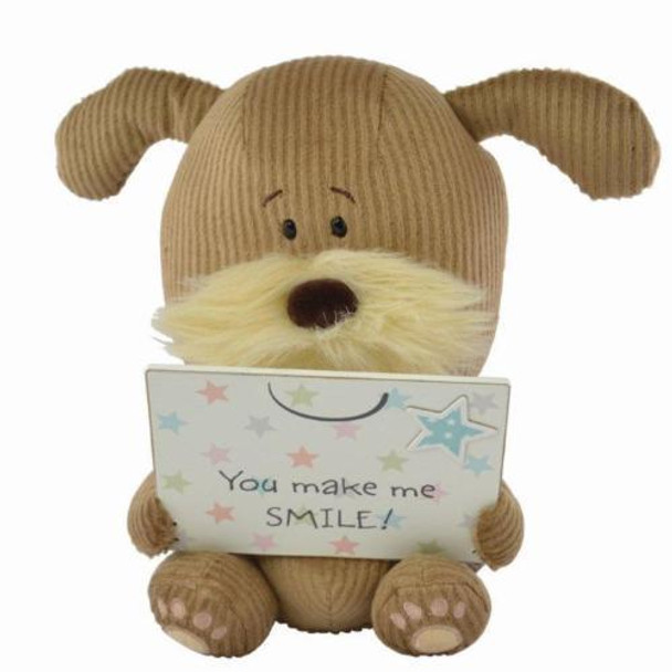 Lots of Woof Soft Toy Dog - Holding a Plaque - You make me SMILE - 8"