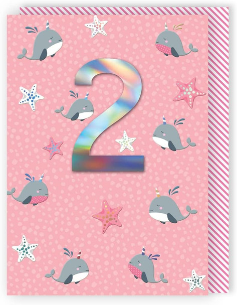 Narwhals & Starfish Embellished Girls 2nd Birthday Card