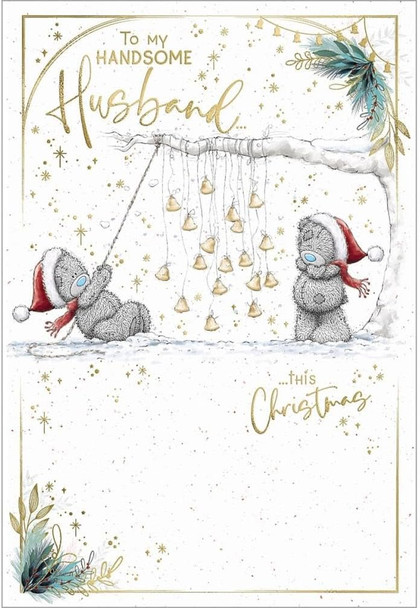 Bears With Bells Hanging From Branch Husband Christmas Card