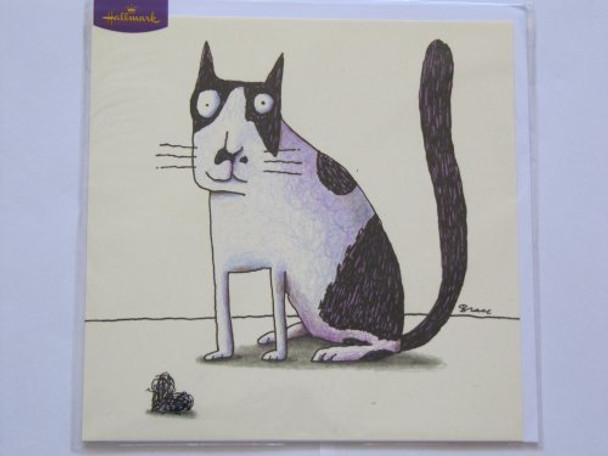 FANTASTIC PUSSY CAT & HEART COLOURFUL HALLMARK BLANK BIRTHDAY GREETING CARD