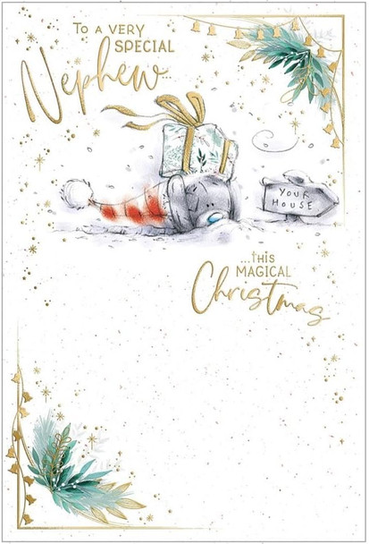 Bear In The Snow With Gift Nephew Christmas Card