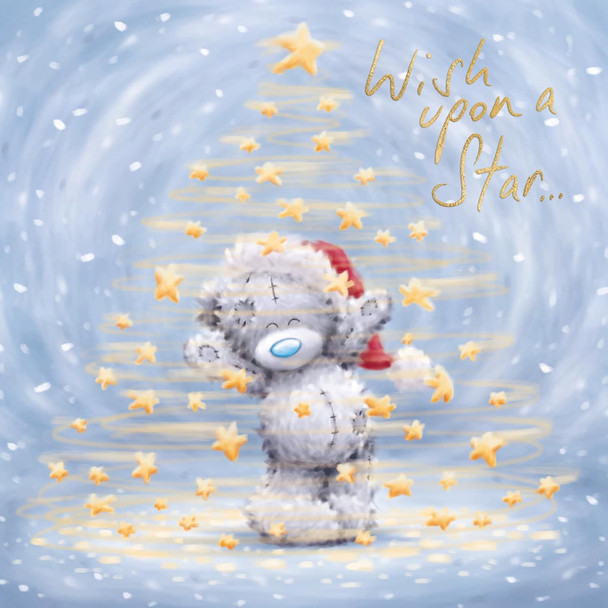 Bear Surrounded By Stars In Tree Shape Open Christmas Card