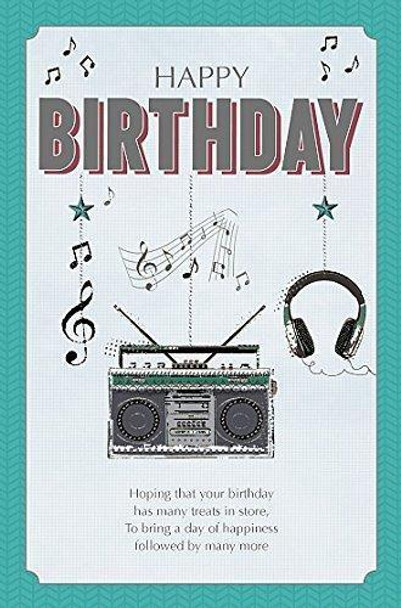 Happy Birthday Traditional Stereo headphones, music Male New Greetings Card