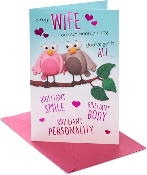 Cartoon Two Birds Design Wife Anniversary Card Cartoon Two Birds Design Wife Anniversary Card