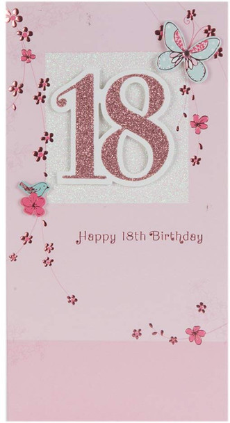 18th Birthday Card For Her 'Butterflies & Flowers' 