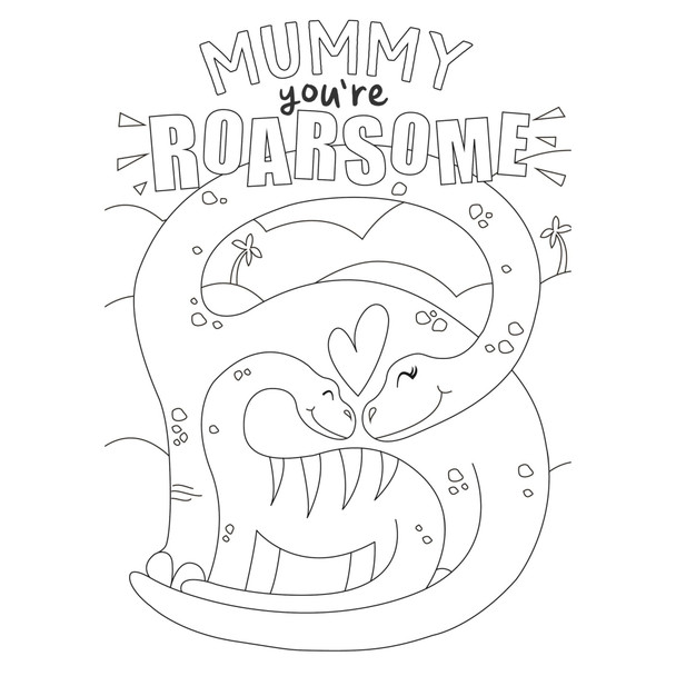 Two Dinosaurs Design Mum Mother's Day Card with Colouring Activity and Stickers