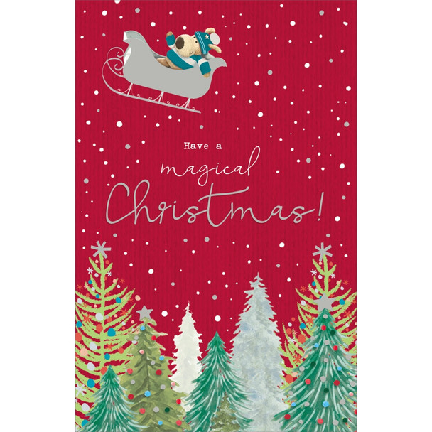Boofle On Sleigh Open Christmas Card