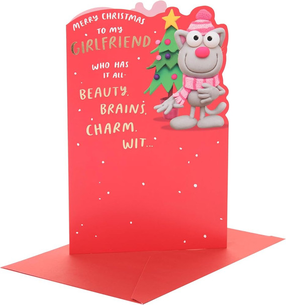 Crackers Cat with Xmas Tree Design Girlfriend Christmas Card