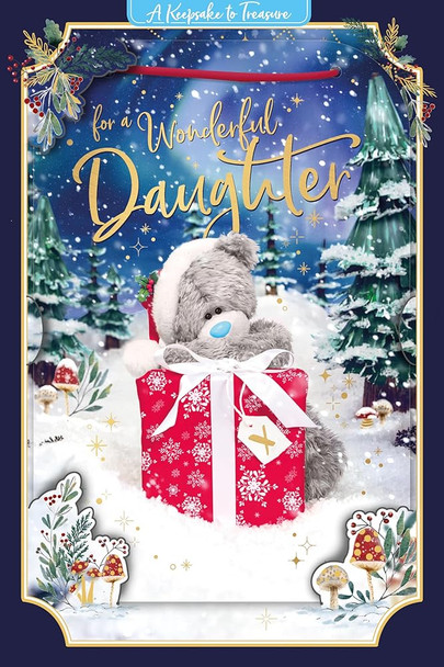 Bear With Red Gift Daughter 3D Christmas Keepsake Card