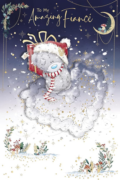 Bear Standing in Heart Of Snow Fiancé Luxury Handmade Christmas Card