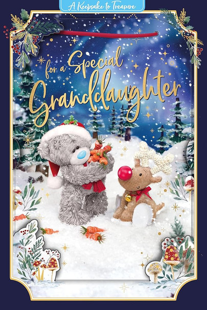 Bear And Reindeer Special Granddaughter 3D Keepsake Christmas Card