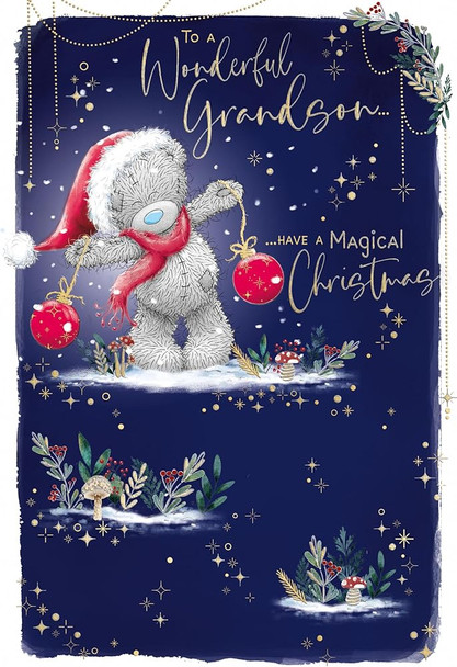 Bear And Baubles Grandson Christmas card