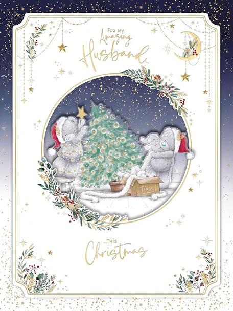 Bears Decorating Tree Amazing Husband Luxury Handmade Boxed Christmas Card