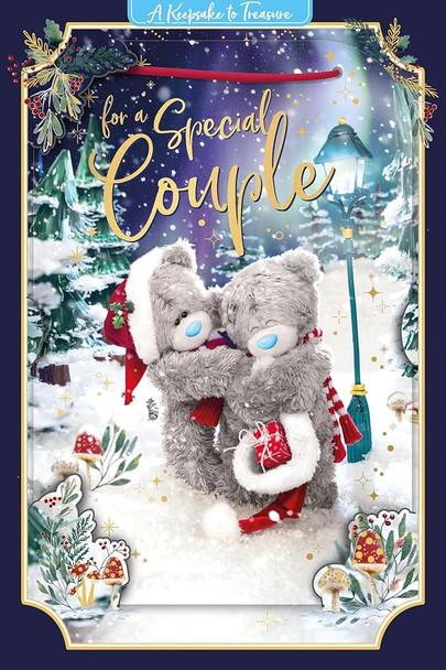 Bears With Gift In Santa Hat Special Couple 3D Christmas Keepsake Card