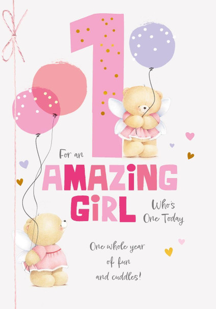 Teddy Design Amazing Girl 1st Birthday Card