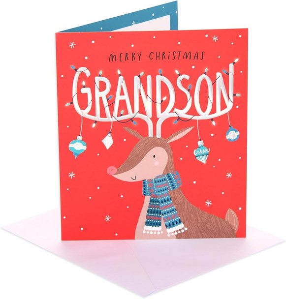 Reindeer Antlers Grandson Christmas Card