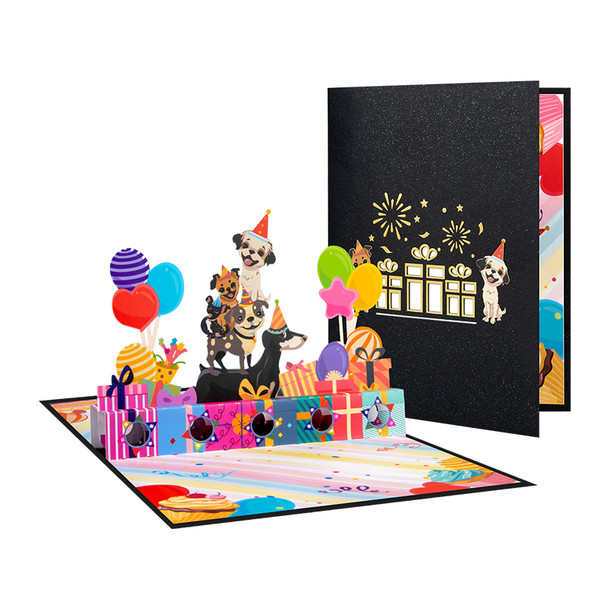 Puppy Party 3D Pop Up Birthday Card with Hidden Gift Card Slot