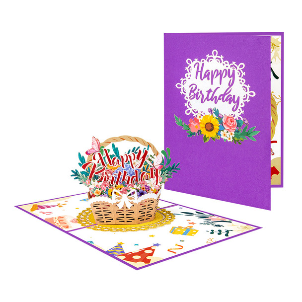 Bloom & Cheer 3D Birthday Basket Pop Up Greeting Card