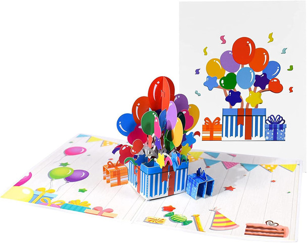 Colorful Balloons Gift Box Design 3D Pop Up Birthday Card