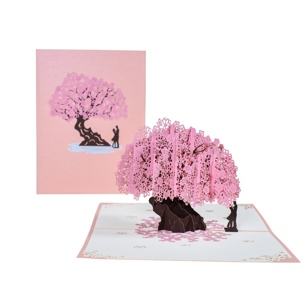 Pink Cherry Blossom Tree With Couple 3D Pop Up Greeting Card - Anniversary Valentine's Day