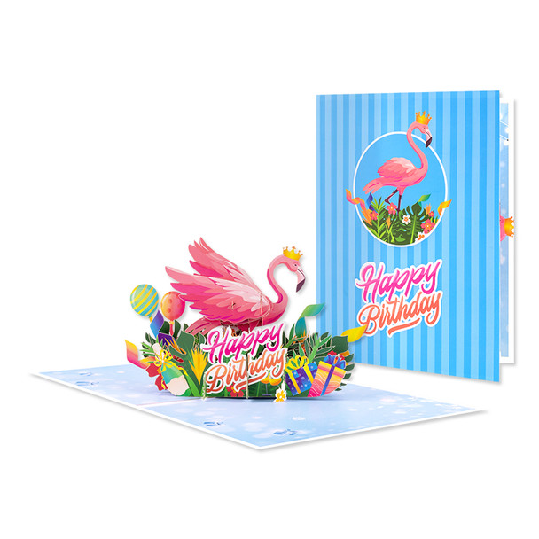 Pink Party Bird 3D Flamingo 3D Pop Up Birthday Card