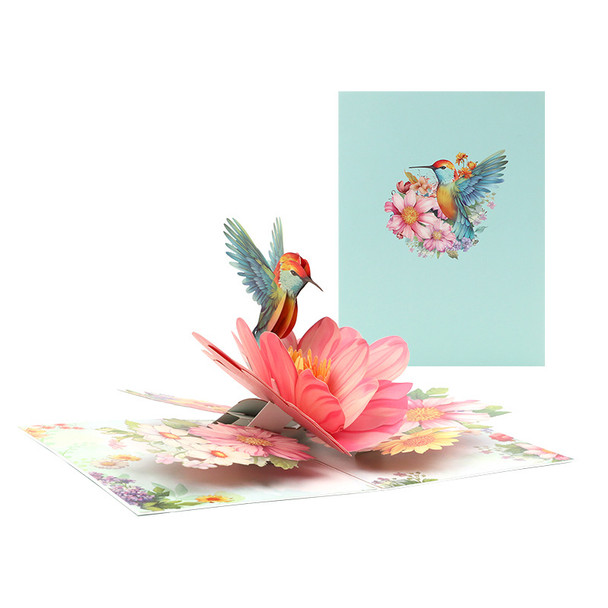 Hummingbird Whispers Pink Blossom 3D Pop Up Greeting Card - Mother's Day Birthday