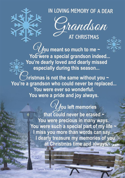 In Loving Memory of a Dear Grandson Christmas Graveside Keepsake Card