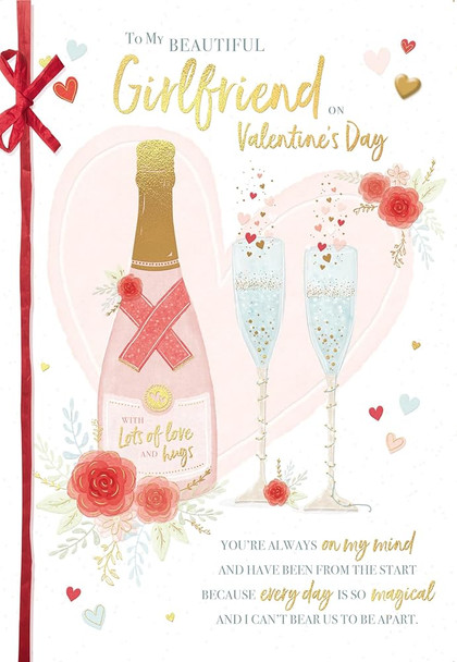 Champagne And Glasses Beautiful Girlfriend Luxury Handmade Valentine's Day Card