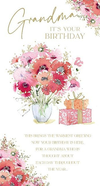 Watercolour Flowers Grandma Birthday Card