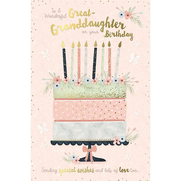Floral Design with Birthday Cake Great Granddaughter Birthday Card