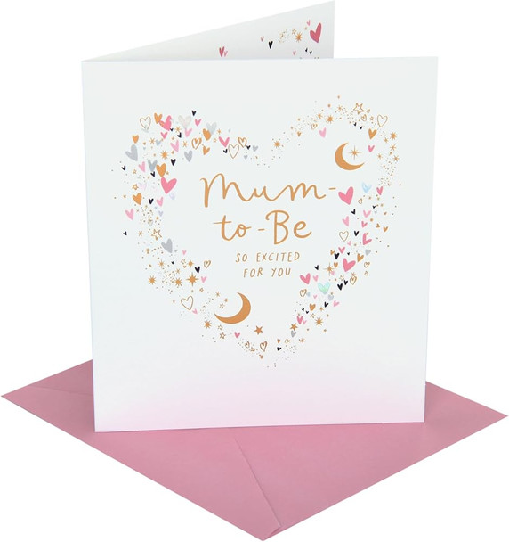 Hearts and Starts in Heart Shape Mum to Be Congratulations Card