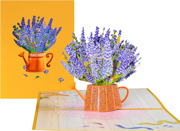Lavender Vase 3D Pop Up Greeting Card - Mother's Day Anniversary Birthday Get Well
