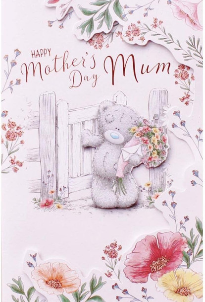 Bear At Gate With Bouquet Mum Handmade Mother's Day Card