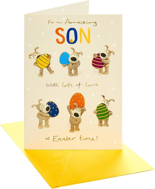 Boofles Holding Eggs Son Easter Card