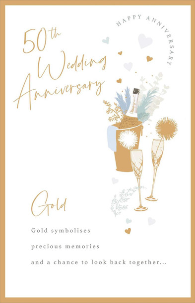 Champagne Bottle with Flutes Design 50th Anniversary Card
